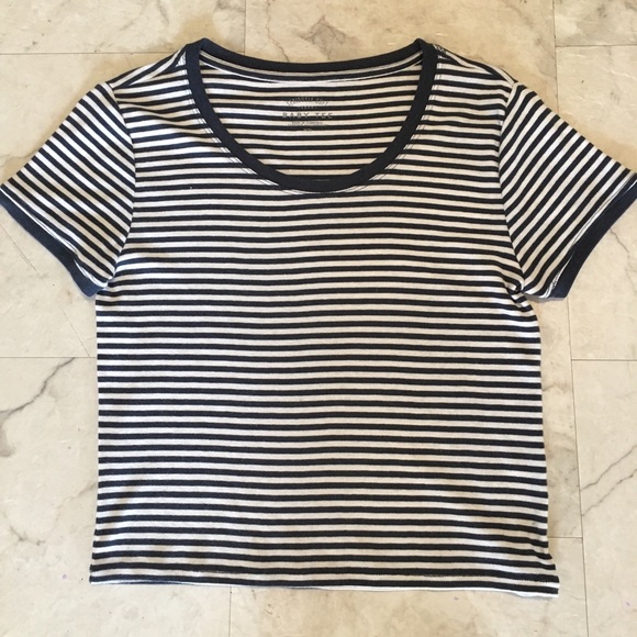 Aeropostale Navy & White Striped Crew Neck Crop M - Picture 1 of 4